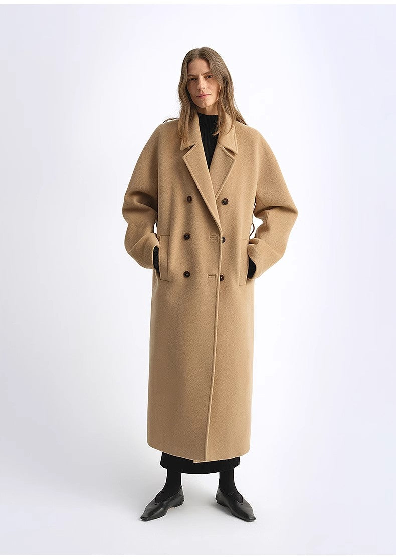 Wool Cashmere Blend Classic Tie Coat - Camel / Gray