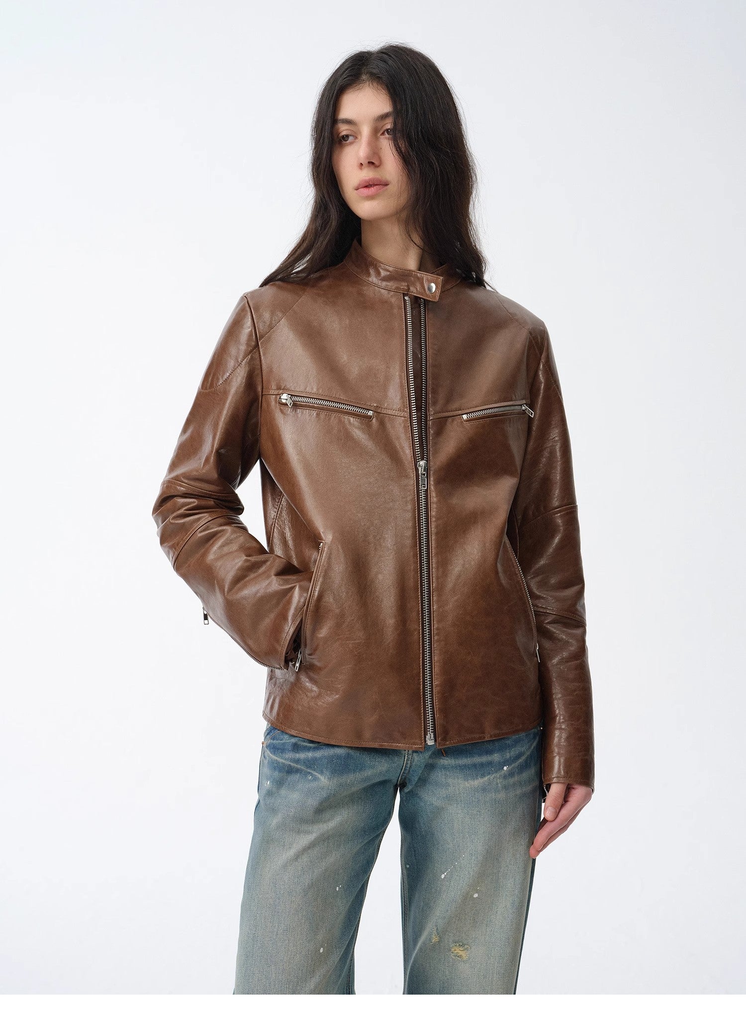 Waxed Sheepskin/Cowhide Vintage Leather Jacket