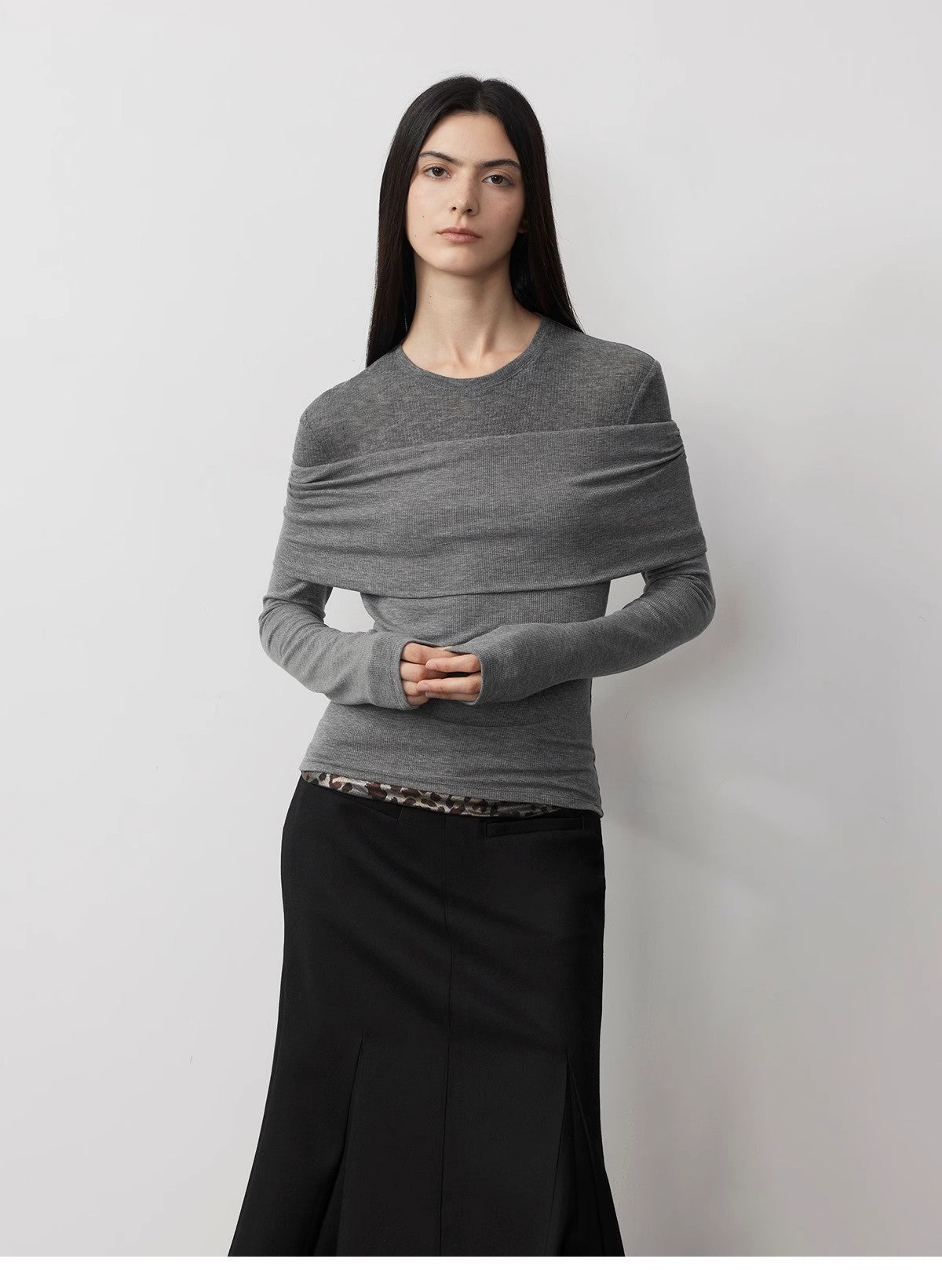 Spliced One-Shoulder Versatile Knitted Wool Top