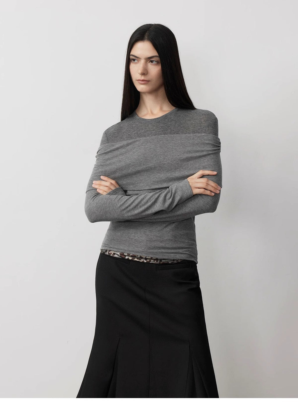 Spliced One-Shoulder Versatile Knitted Wool Top