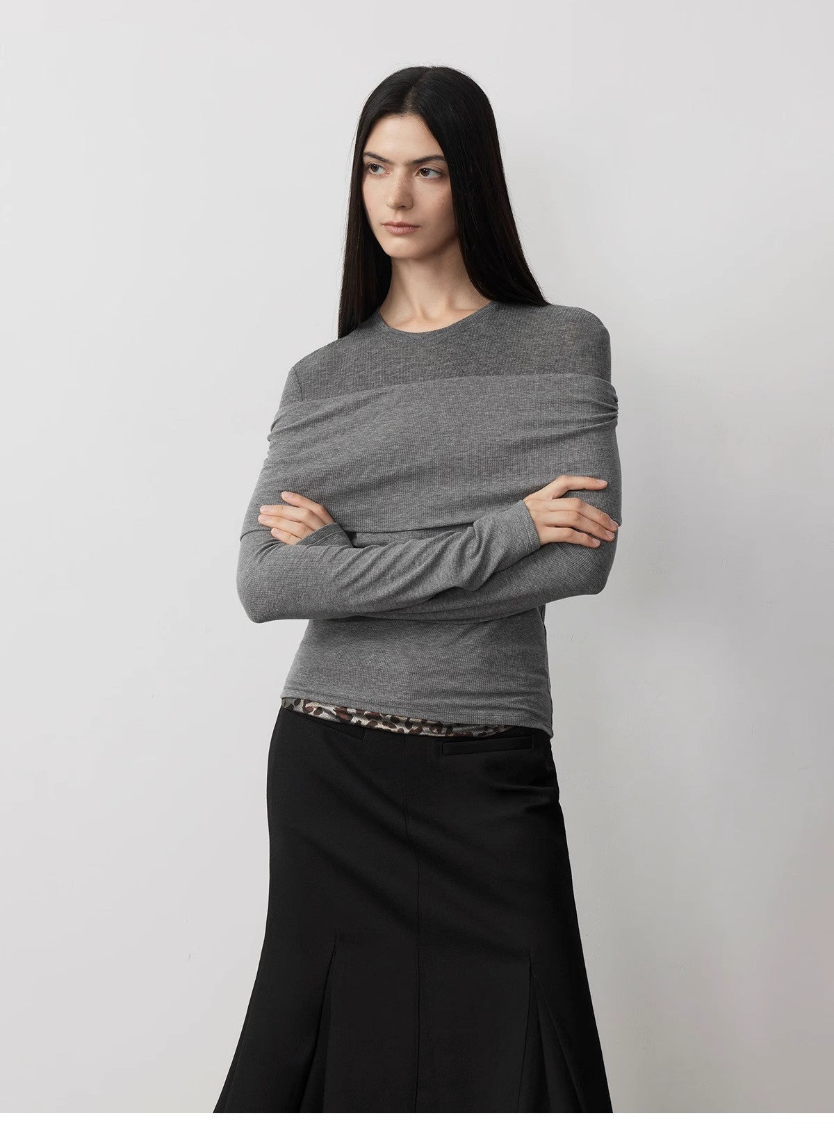 Spliced One-Shoulder Versatile Knitted Wool Top