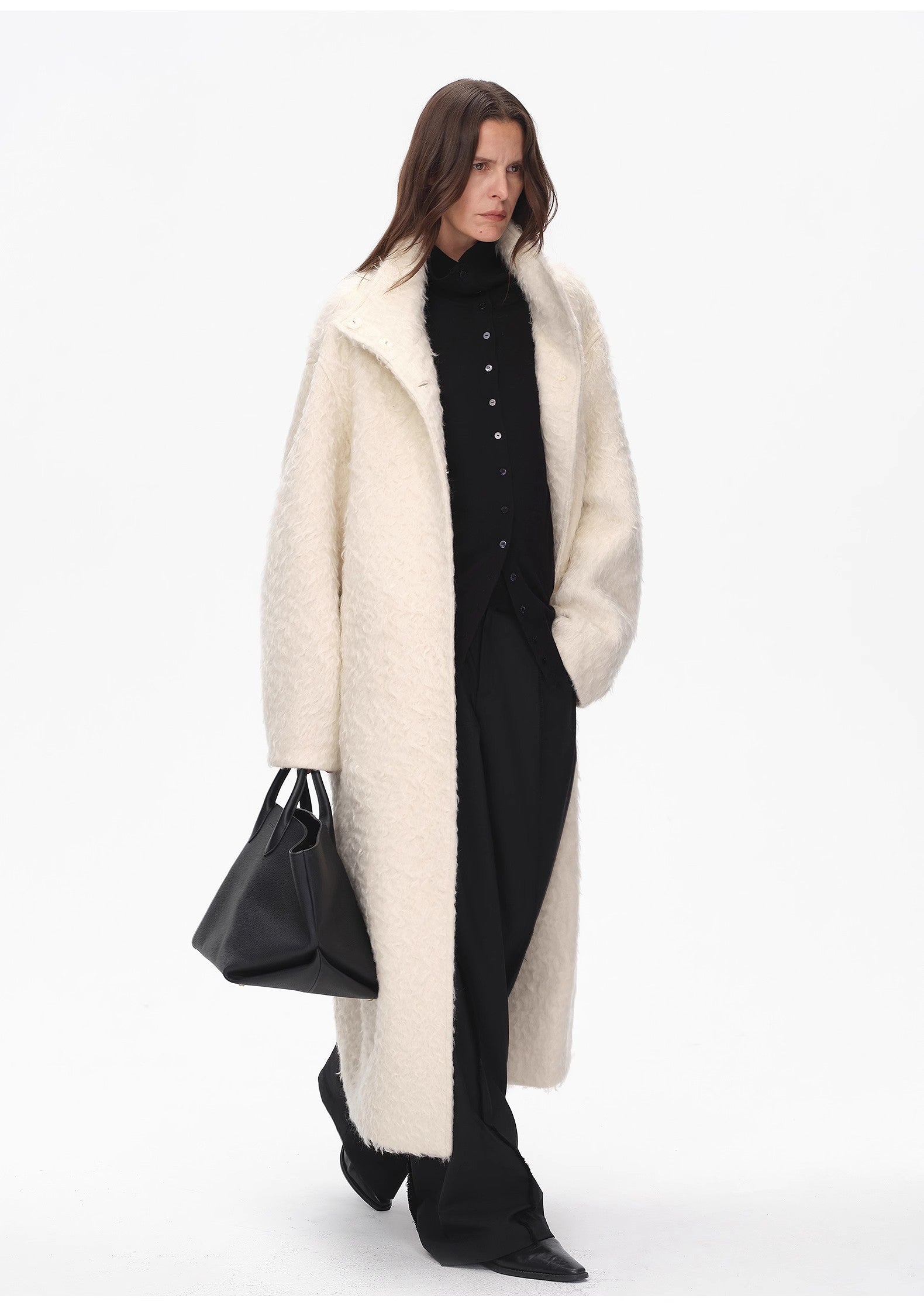 Mohair Wool Stand Collar Coat