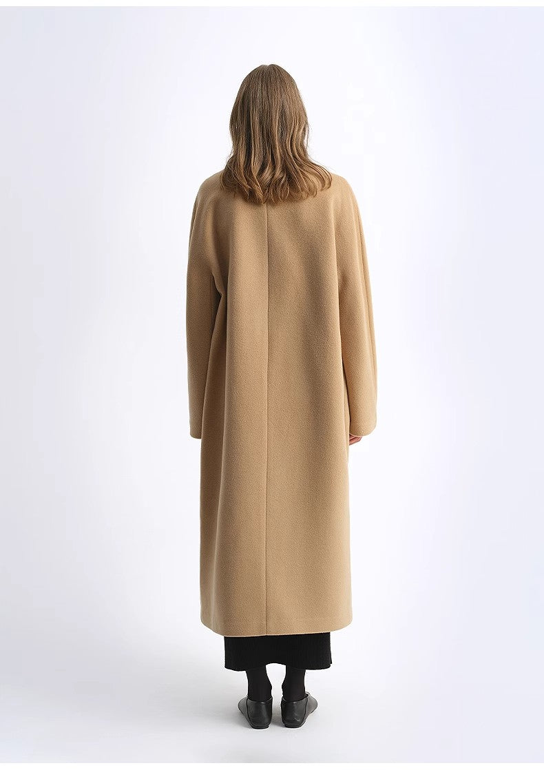 Wool Cashmere Blend Classic Tie Coat - Camel / Gray