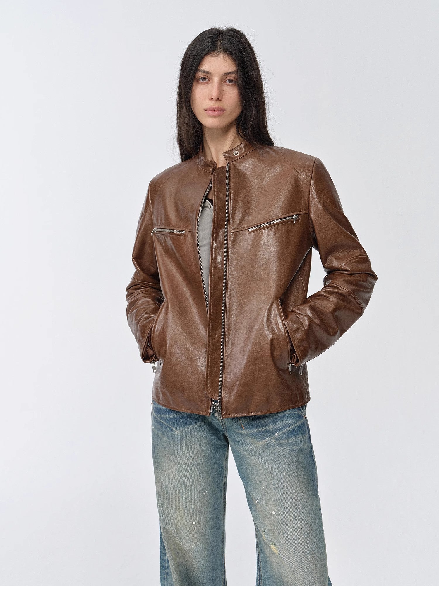 Waxed Sheepskin/Cowhide Vintage Leather Jacket