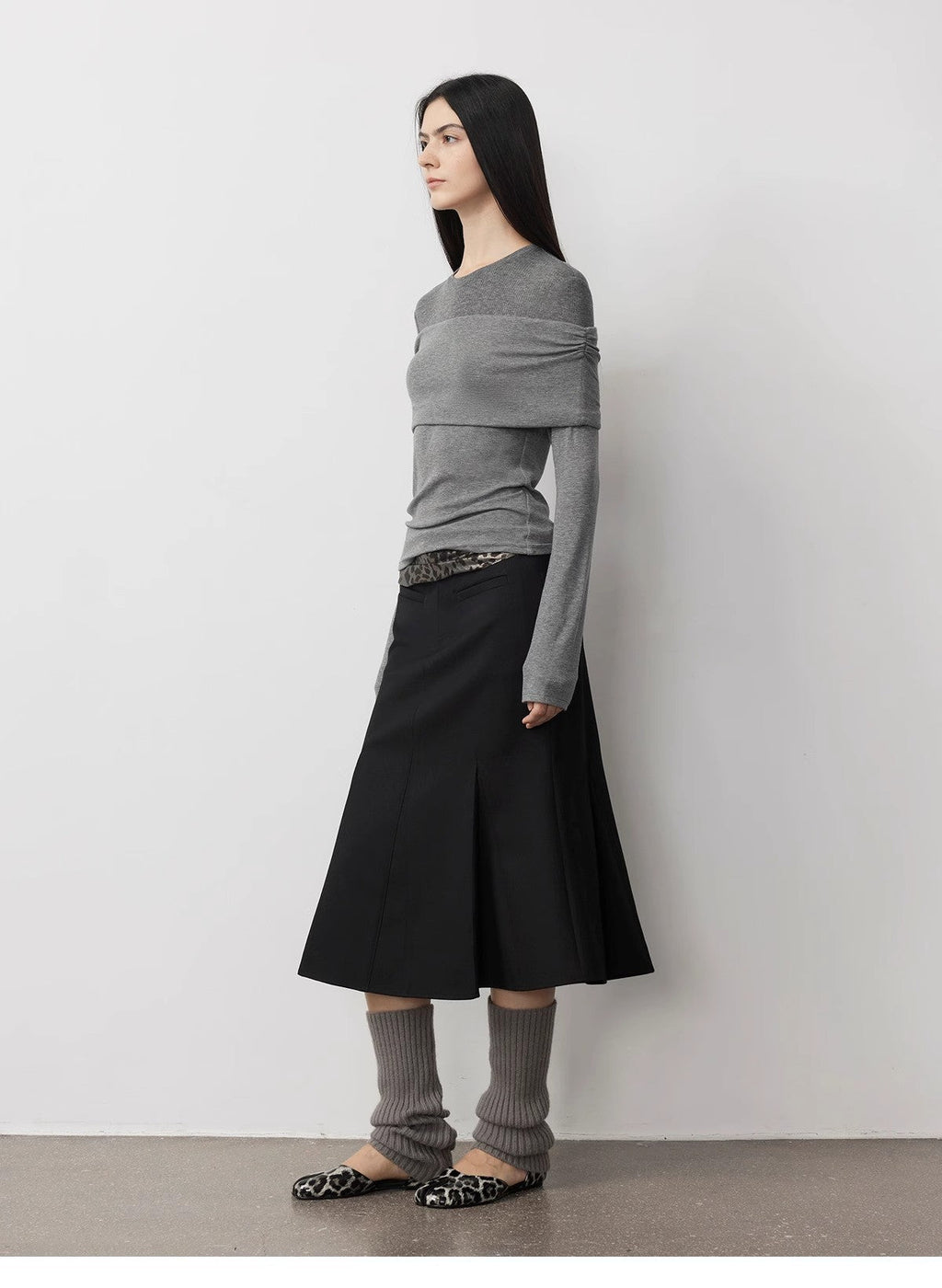 Spliced One-Shoulder Versatile Knitted Wool Top