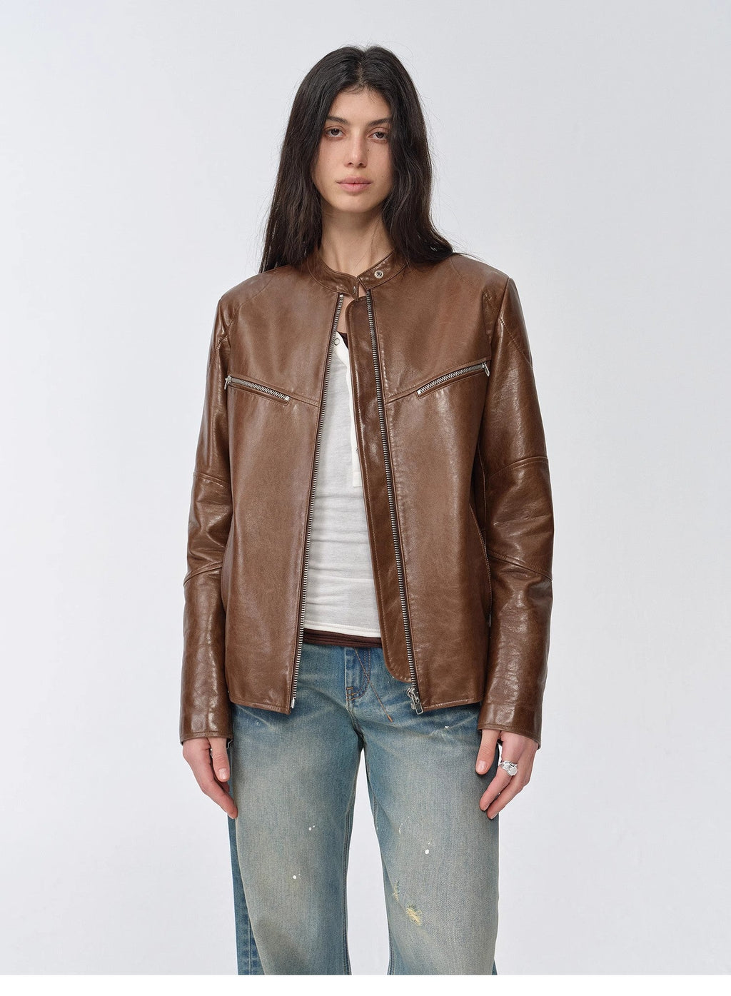 Waxed Sheepskin/Cowhide Vintage Leather Jacket