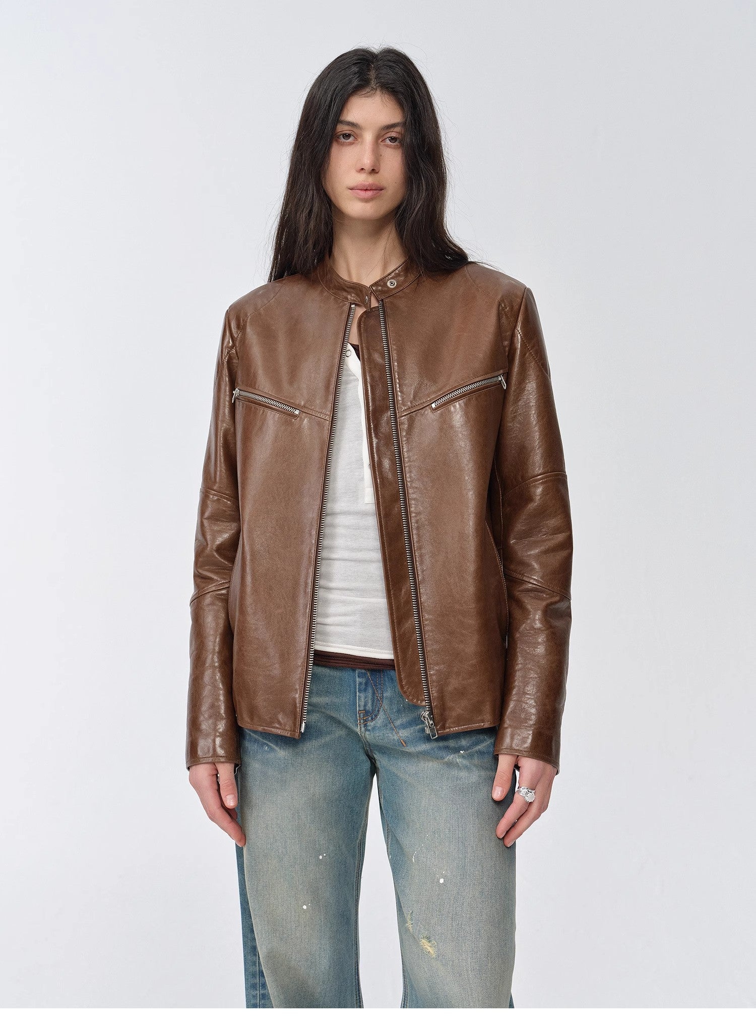 Waxed Sheepskin/Cowhide Vintage Leather Jacket