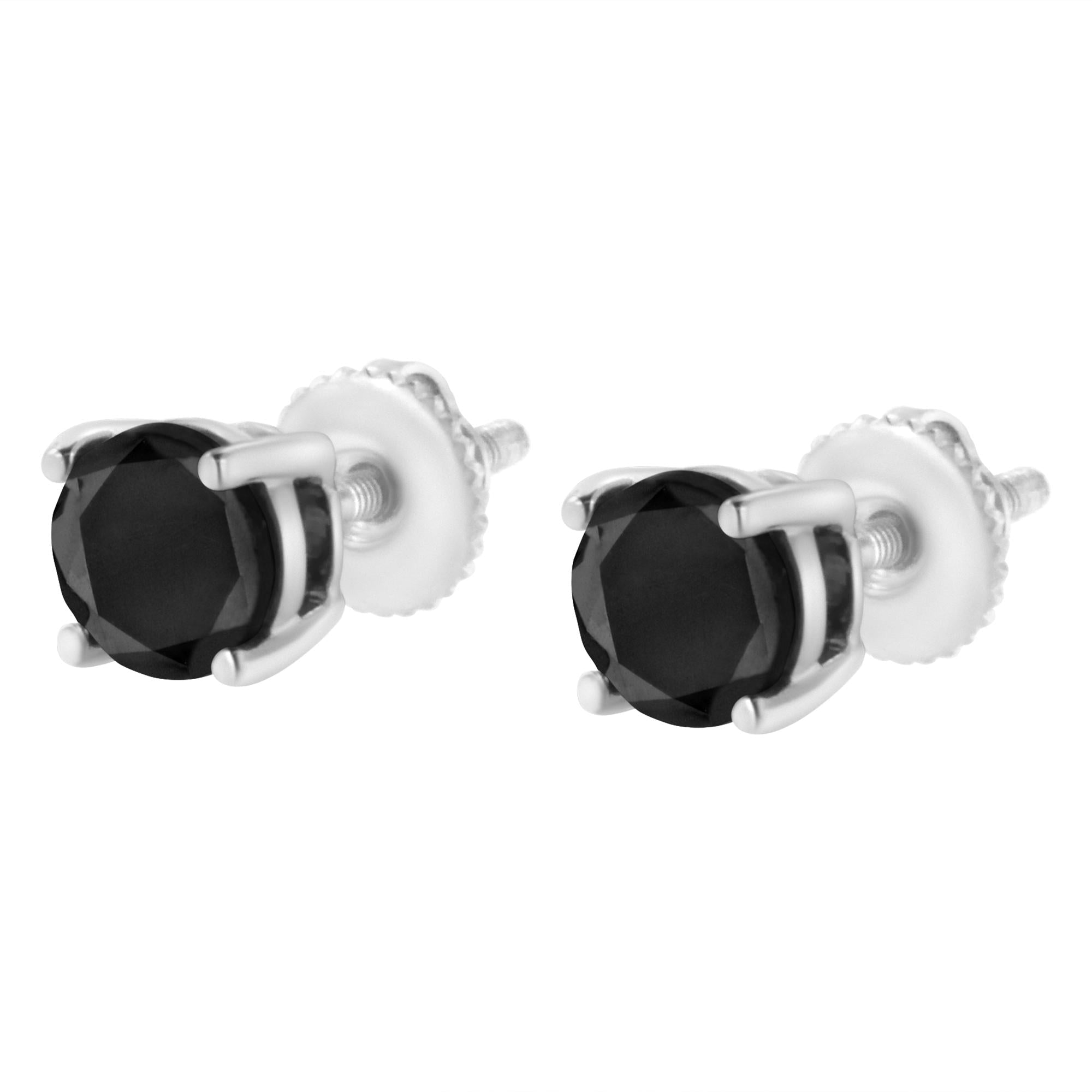 Round Brilliant-Cut Black Diamond Stud Earrings