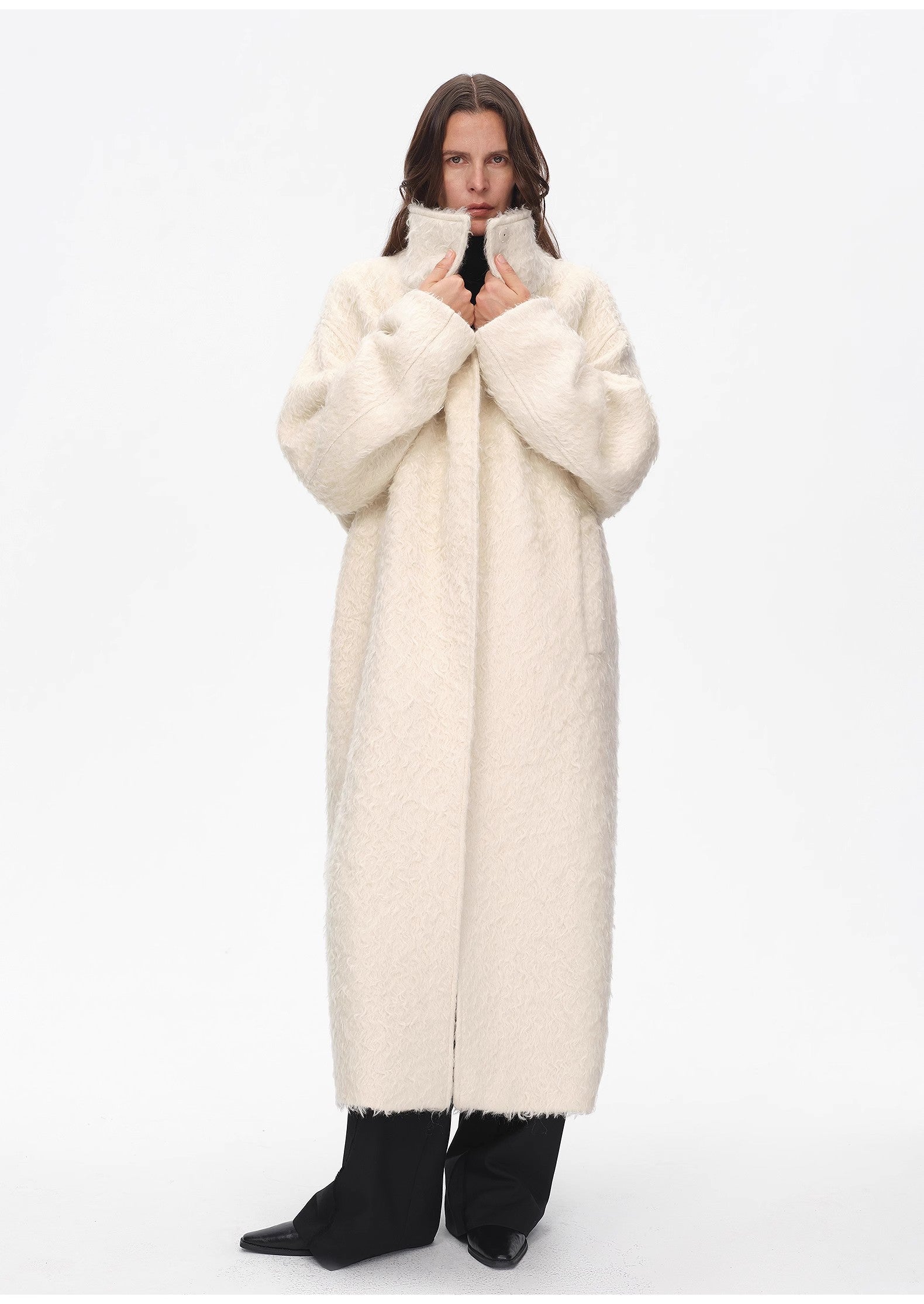 Mohair Wool Stand Collar Coat