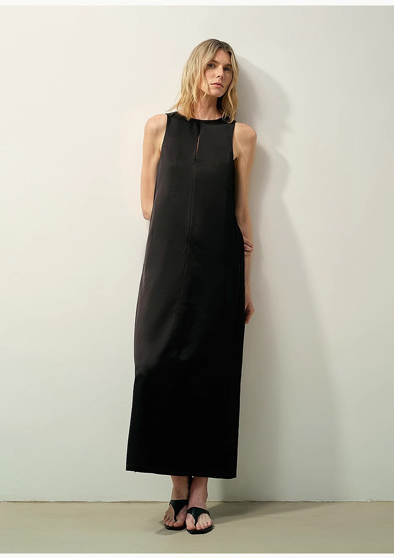 Acetate Wool Slimming Hollow Neckline A-Line Dress