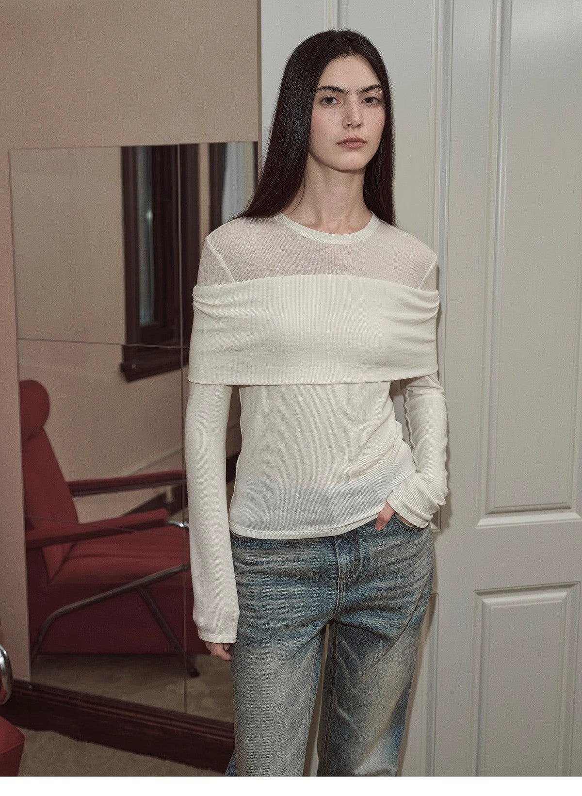 Spliced One-Shoulder Versatile Knitted Wool Top