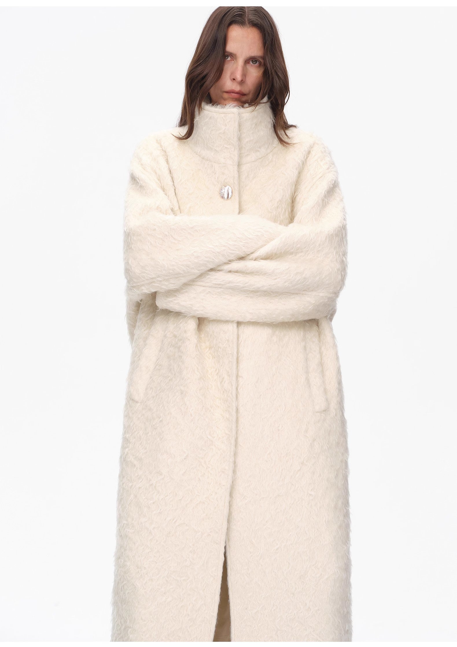 Mohair Wool Stand Collar Coat