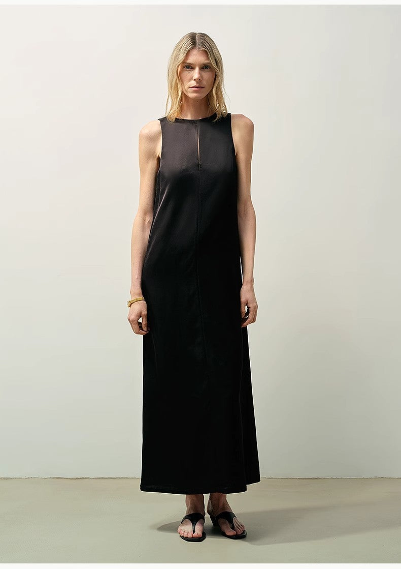 Acetate Wool Slimming Hollow Neckline A-Line Dress