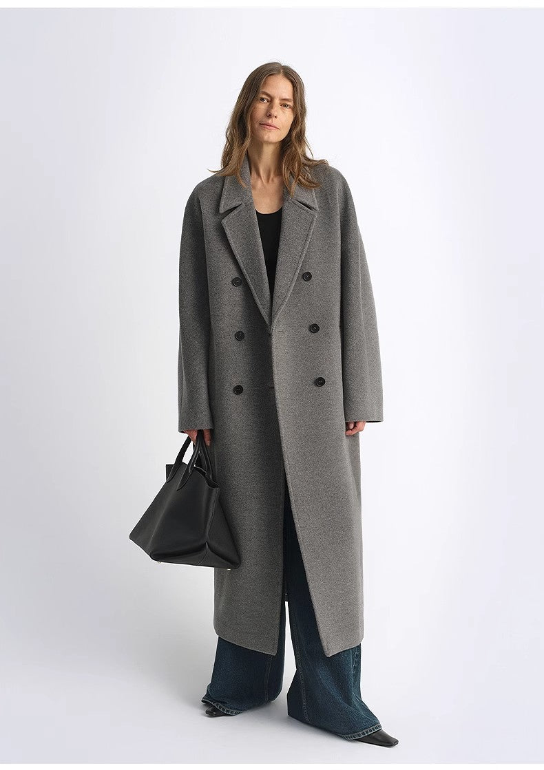 Wool Cashmere Blend Classic Tie Coat - Camel / Gray
