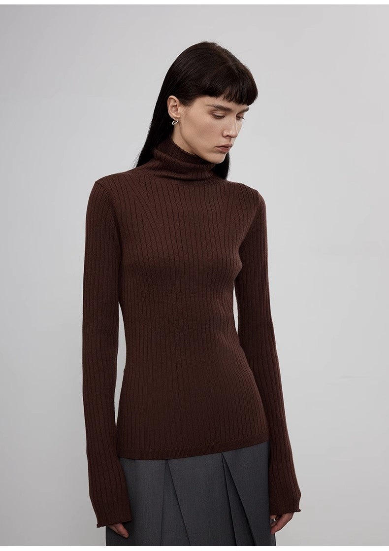 Pile Collar Slim Fit Merino Wool Knitted Sweater