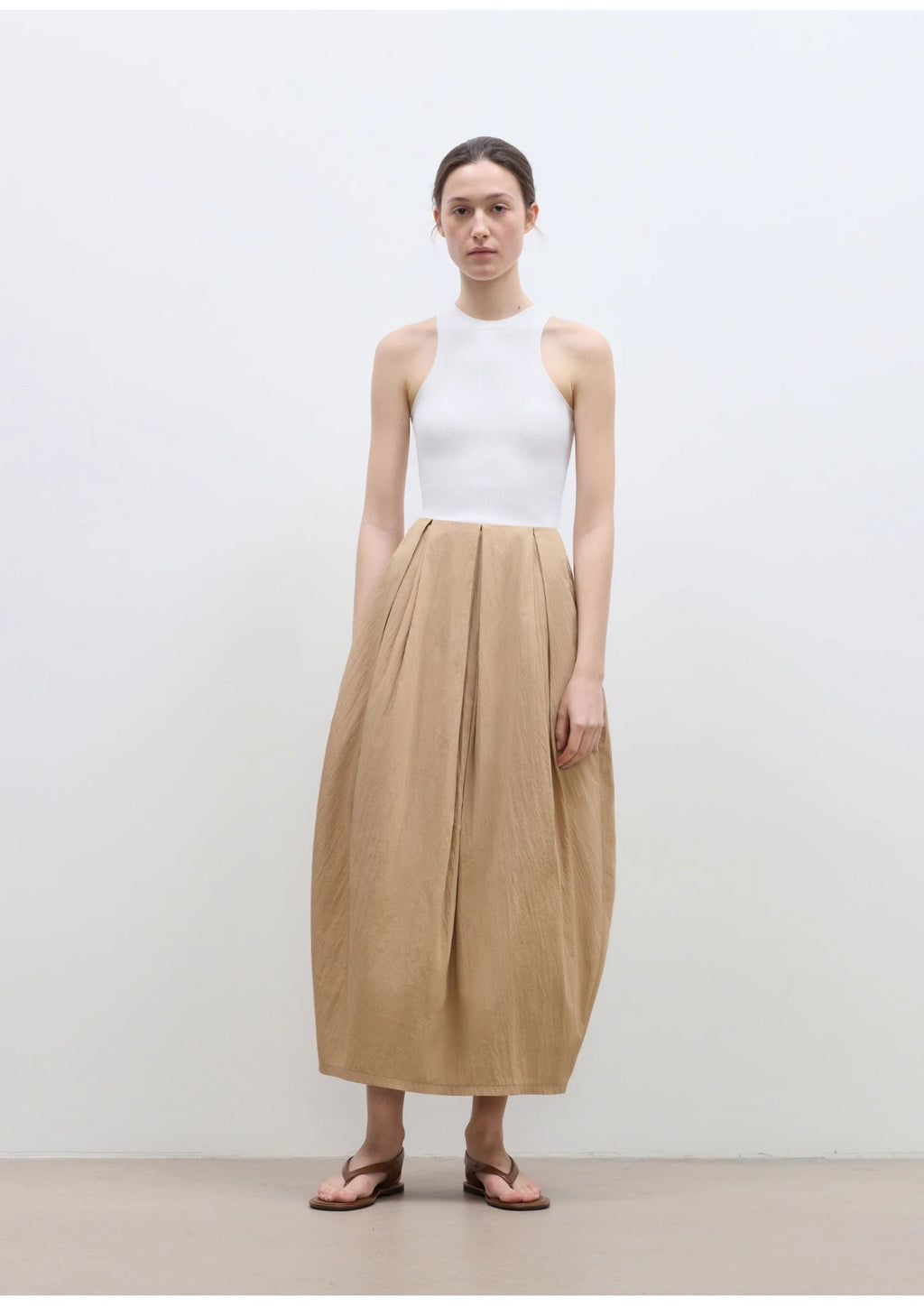 Flower Bud Skirt - High Waist Skirt (White/Khaki)