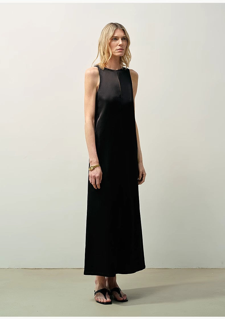 Acetate Wool Slimming Hollow Neckline A-Line Dress