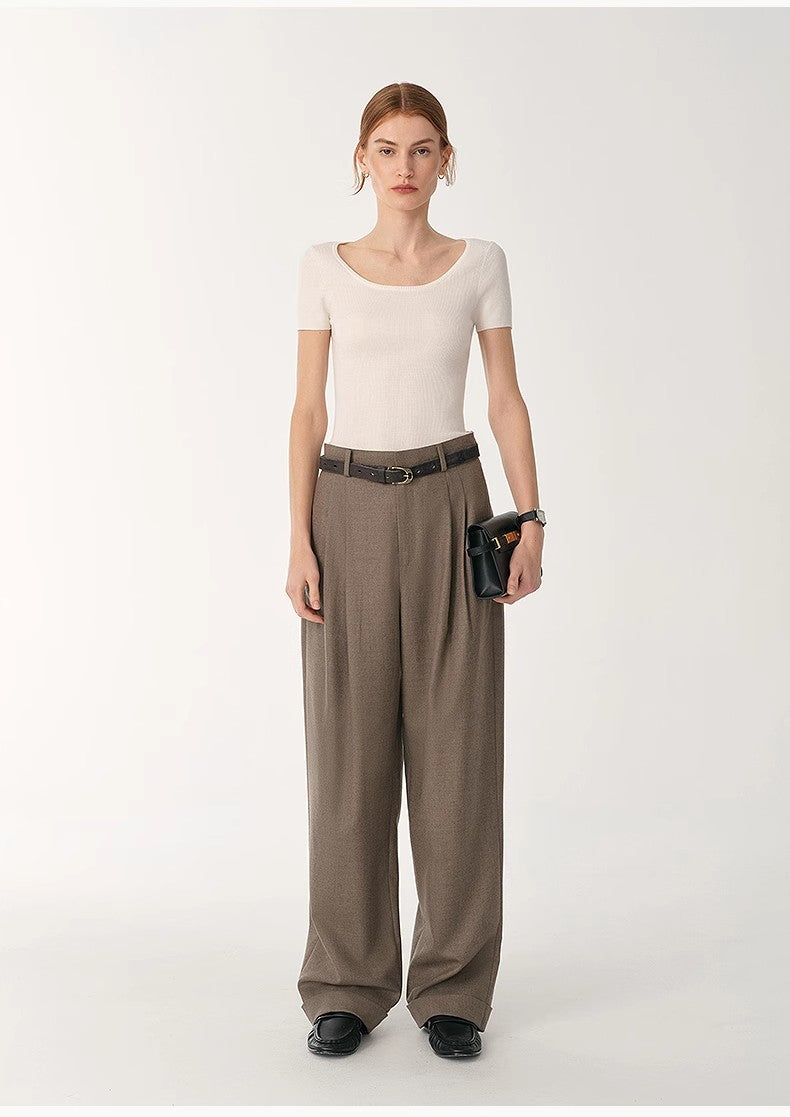 Round Neck Slim Short Sleeve Wool Top