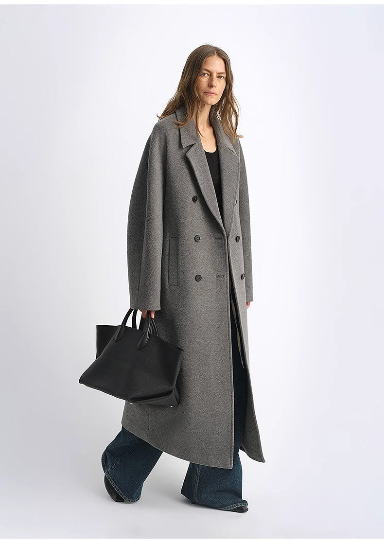 Wool Cashmere Blend Classic Tie Coat - Camel / Gray