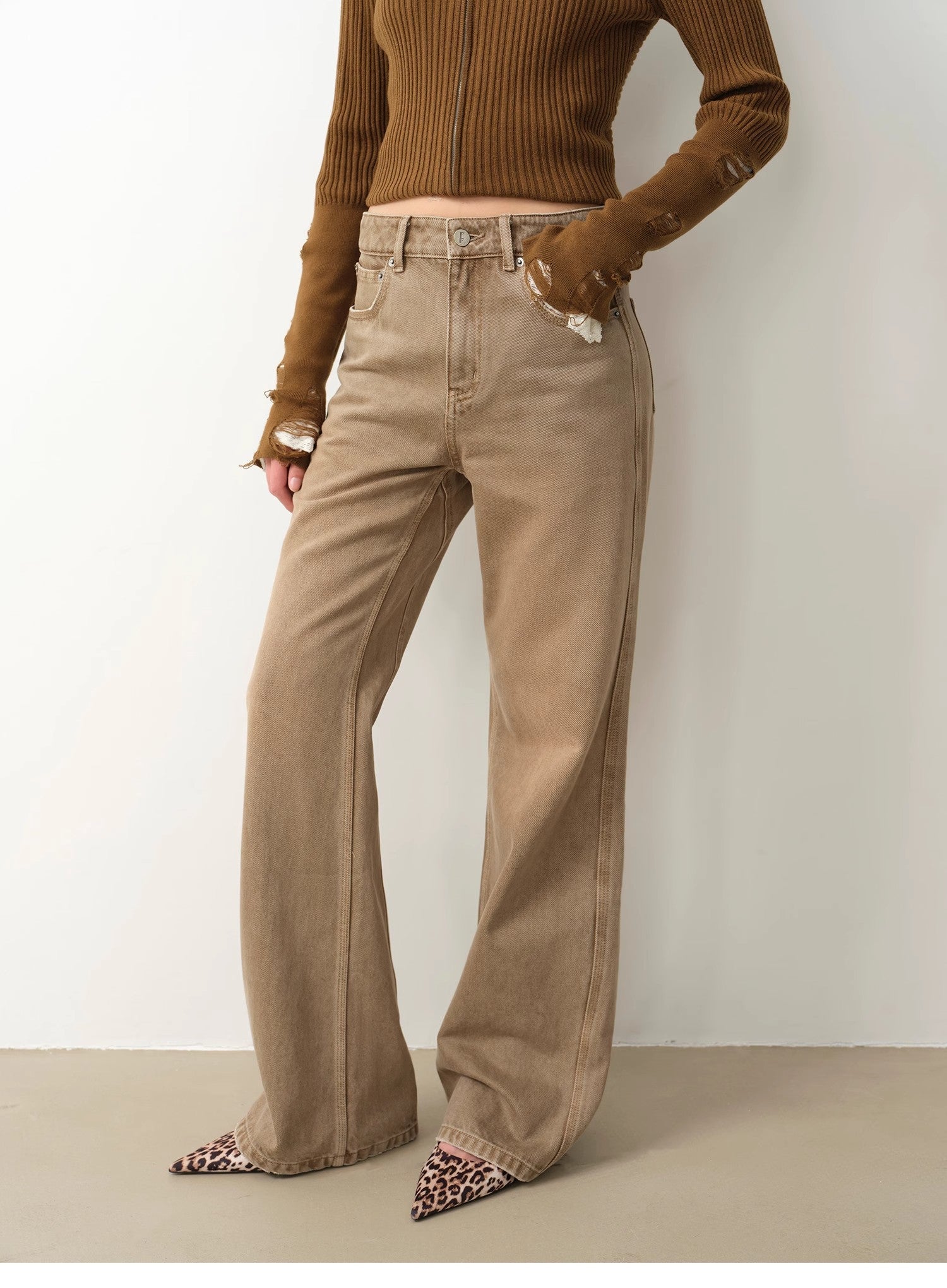 Flared Vintage Retro Washed Loose Jeans for Women