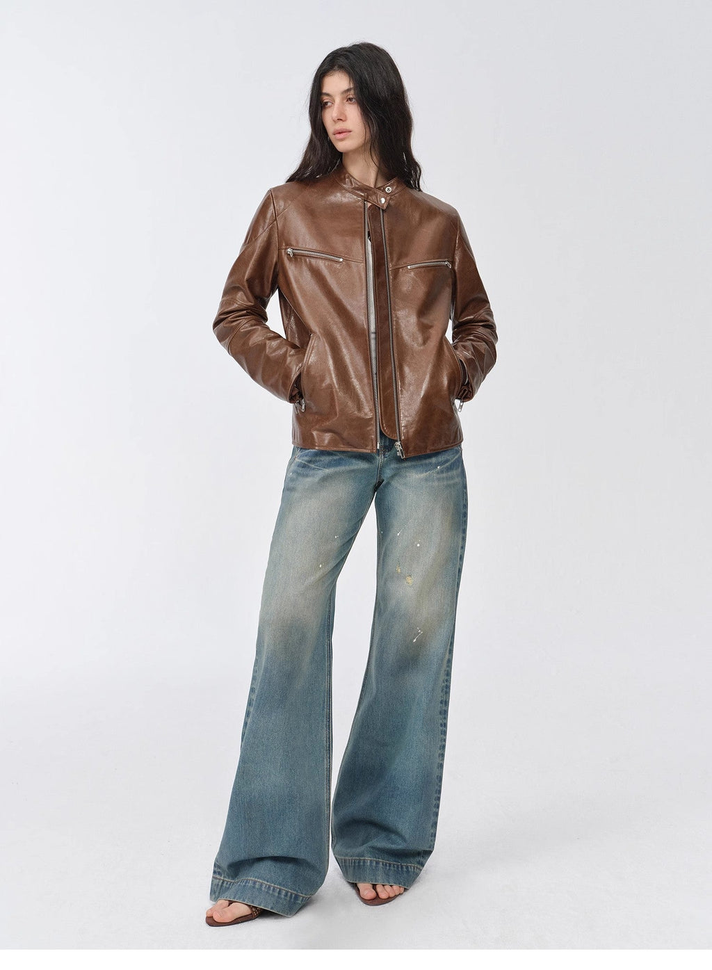 Waxed Sheepskin/Cowhide Vintage Leather Jacket