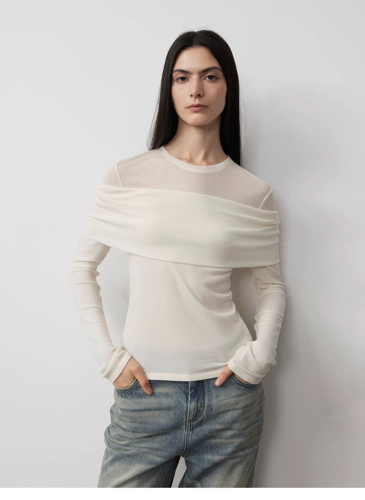 Spliced One-Shoulder Versatile Knitted Wool Top