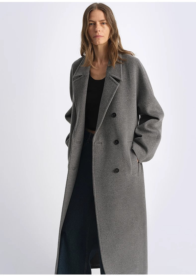 Wool Cashmere Blend Classic Tie Coat - Camel / Gray