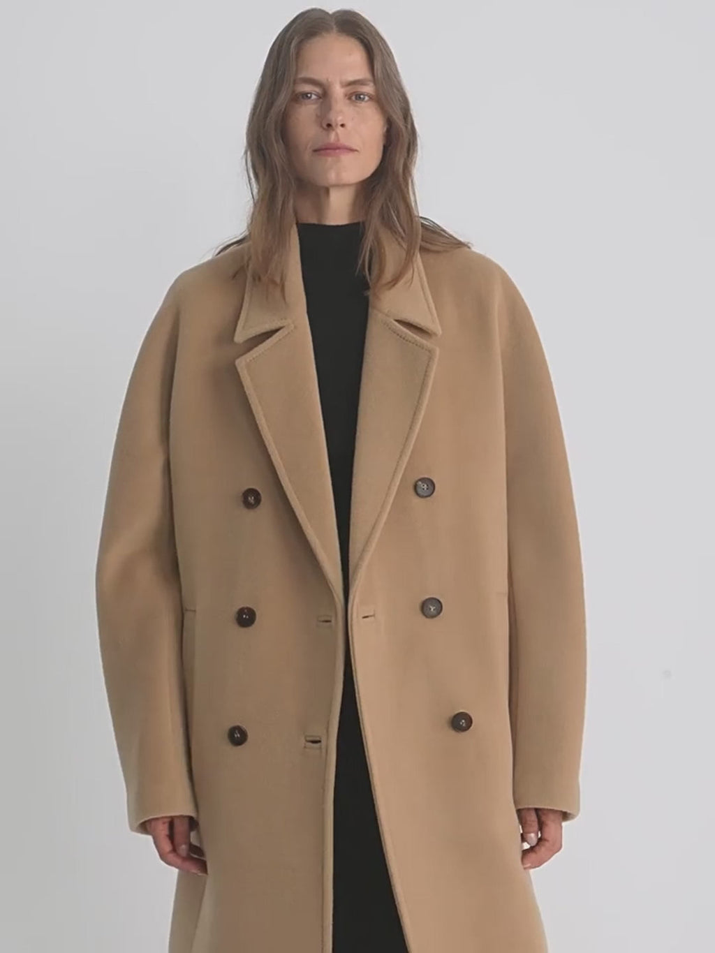 Wool Cashmere Blend Classic Tie Coat - Camel / Gray