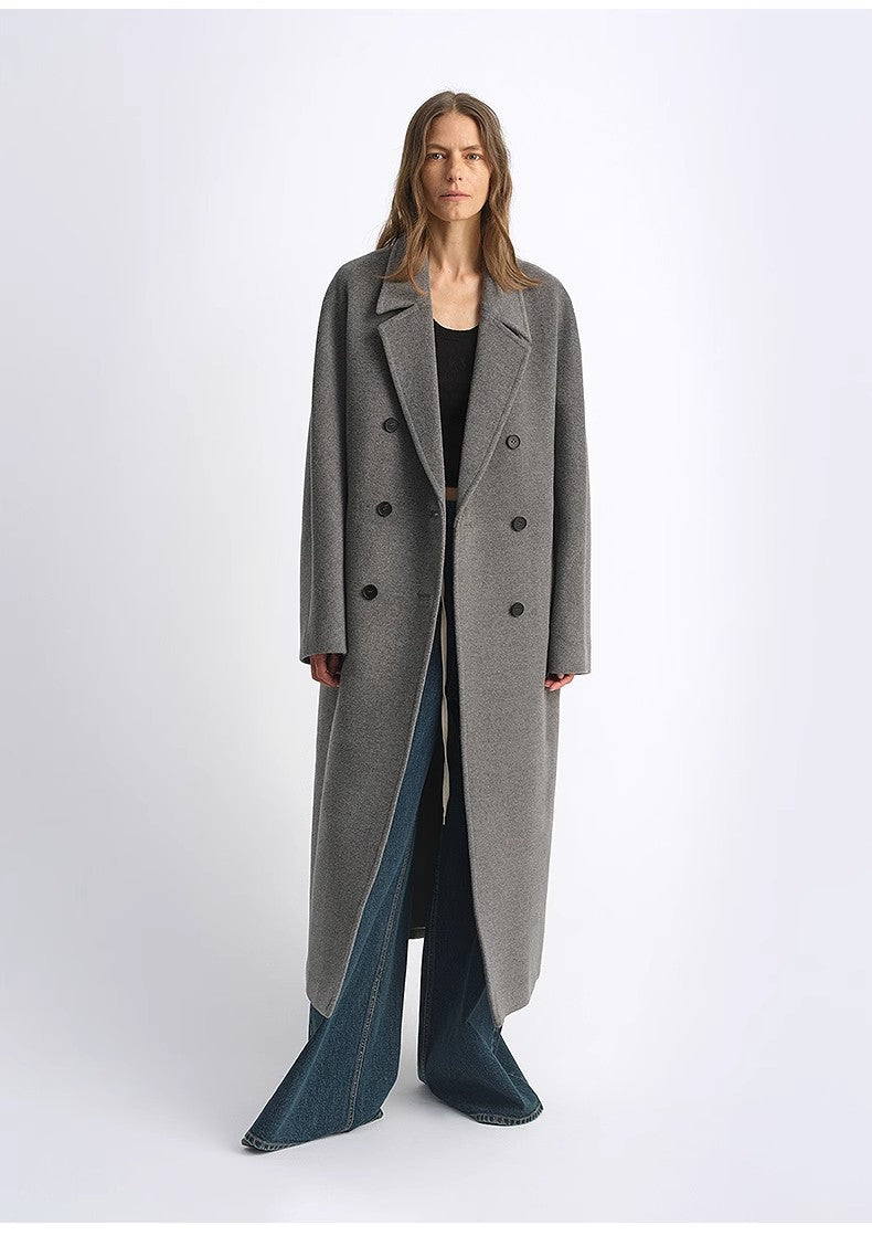 Wool Cashmere Blend Classic Tie Coat - Camel / Gray
