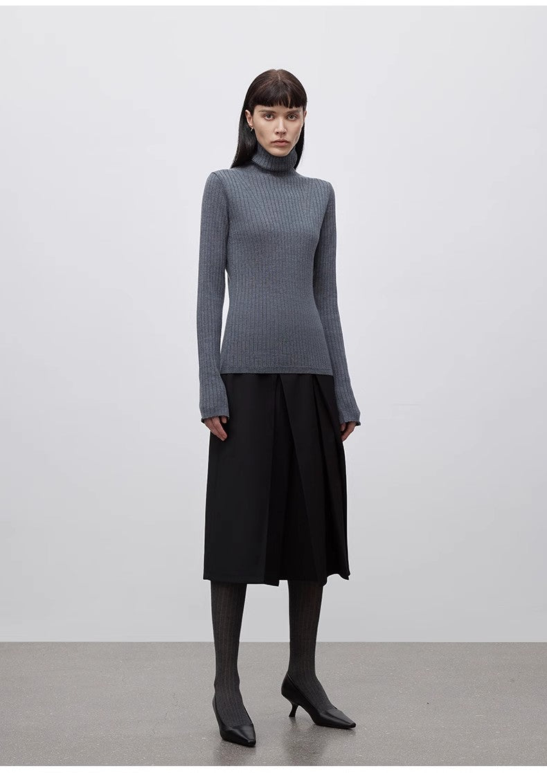 Pile Collar Slim Fit Merino Wool Knitted Sweater