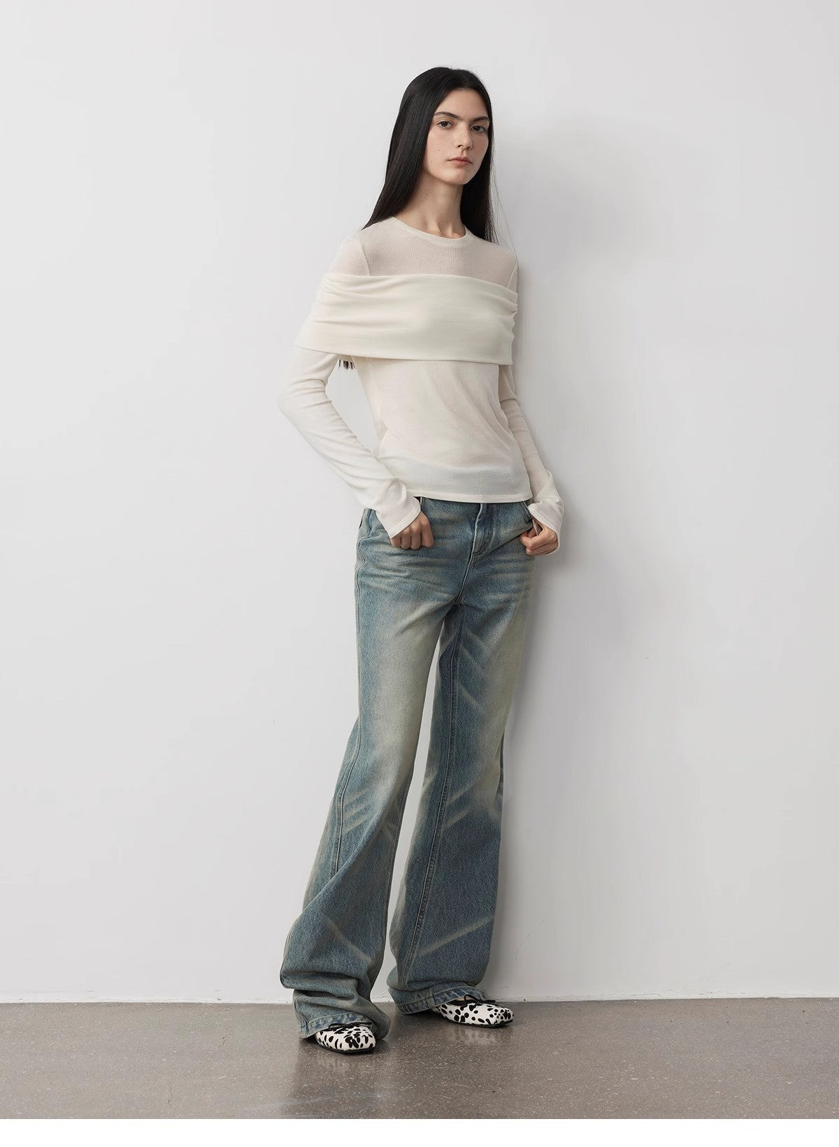 Spliced One-Shoulder Versatile Knitted Wool Top