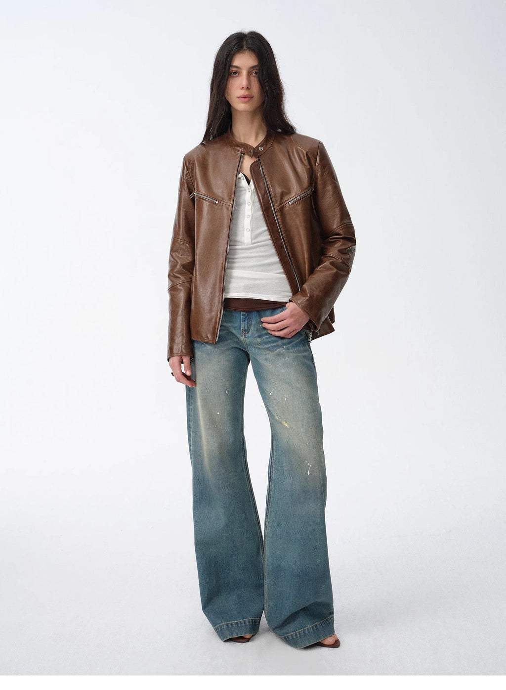 Waxed Sheepskin/Cowhide Vintage Leather Jacket