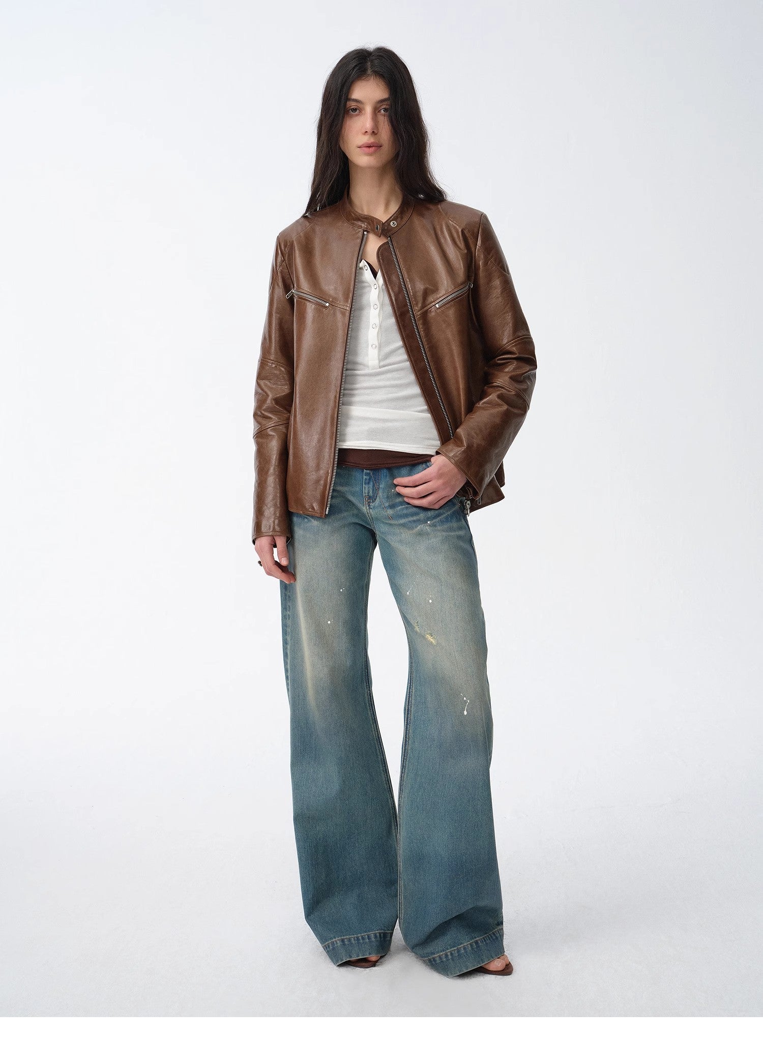 Waxed Sheepskin/Cowhide Vintage Leather Jacket