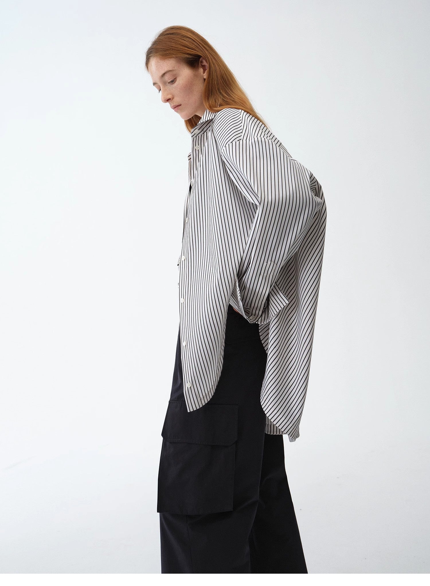 Asymmetric Slanted Striped Shirt