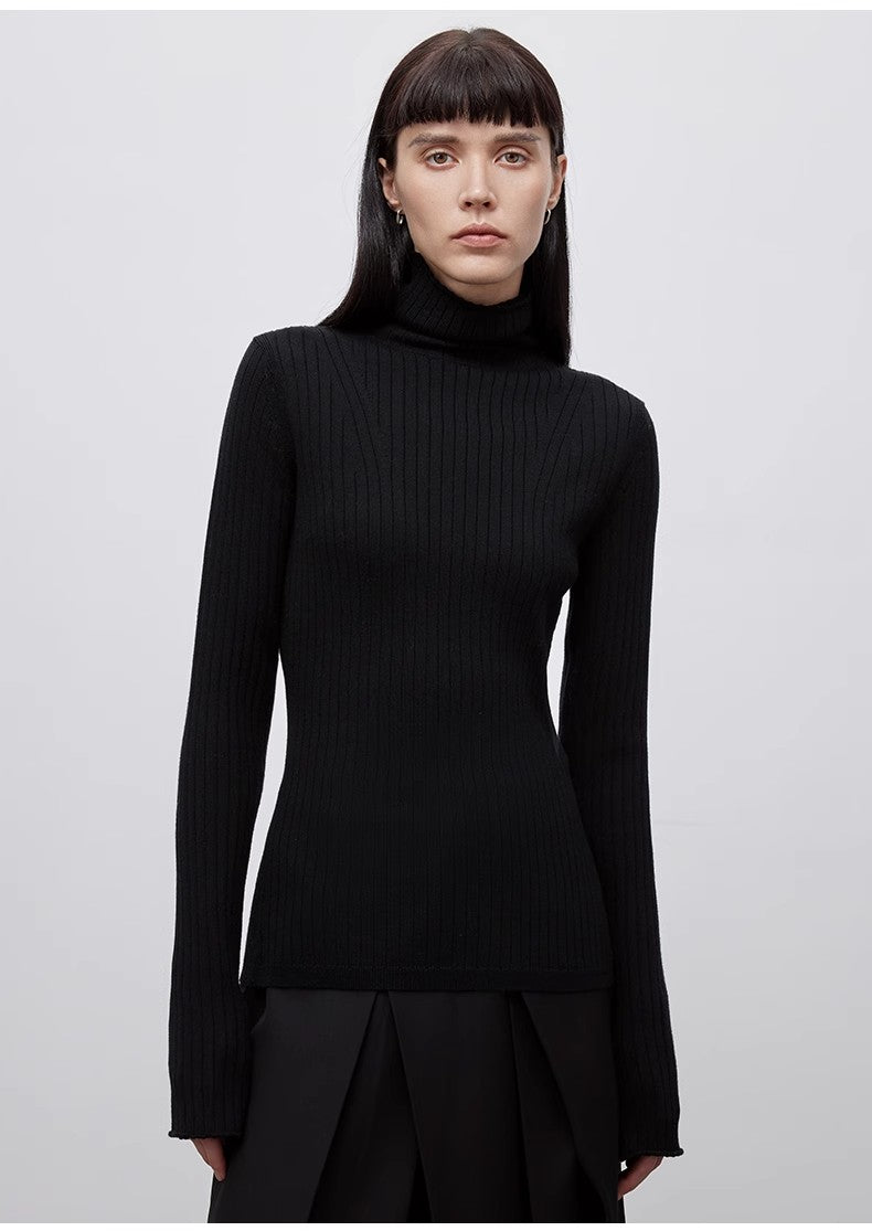 Pile Collar Slim Fit Merino Wool Knitted Sweater