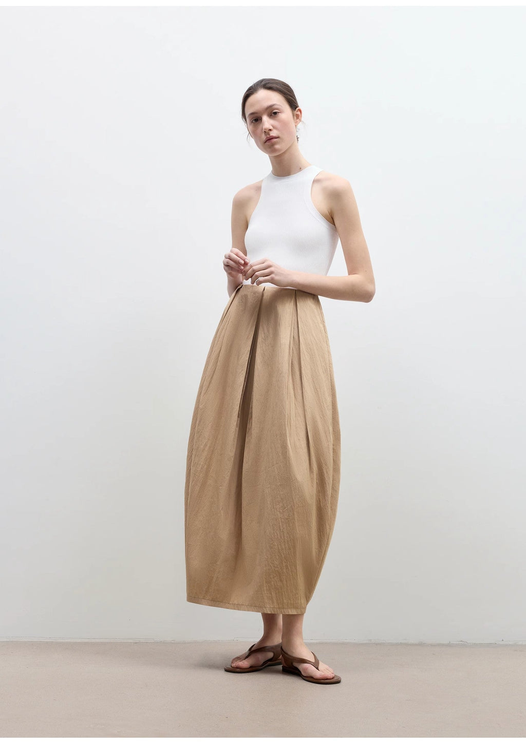 Flower Bud Skirt - High Waist Skirt (White/Khaki)