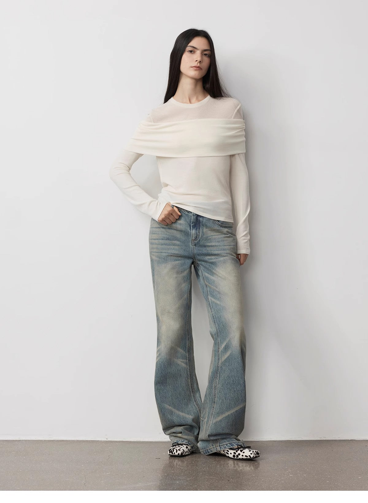 Spliced One-Shoulder Versatile Knitted Wool Top