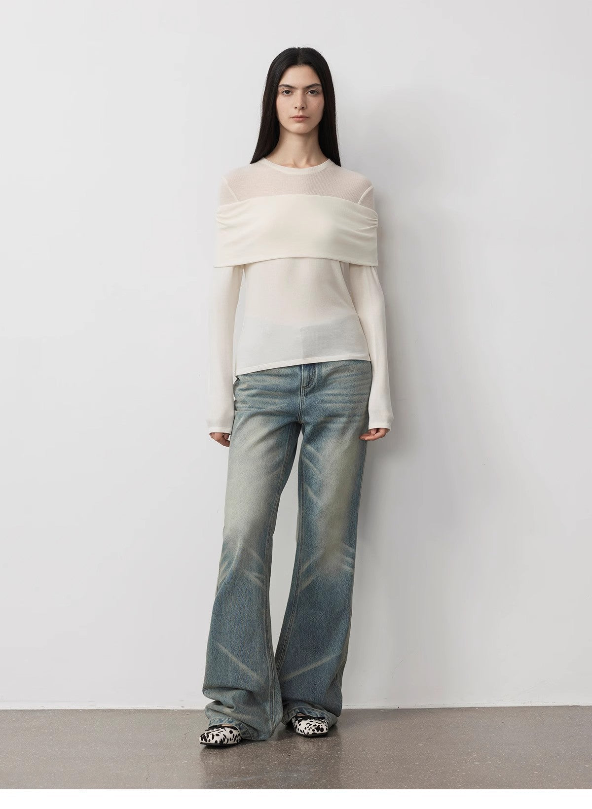 Spliced One-Shoulder Versatile Knitted Wool Top