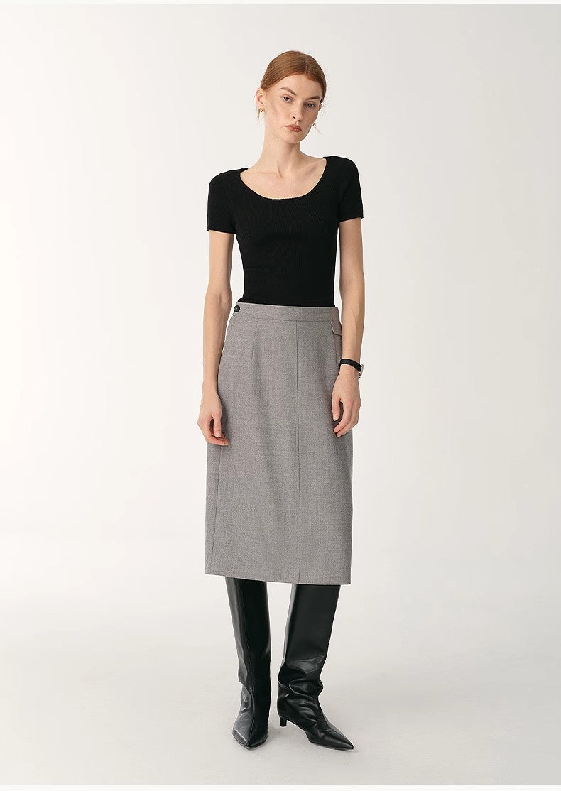 Round Neck Slim Short Sleeve Wool Top