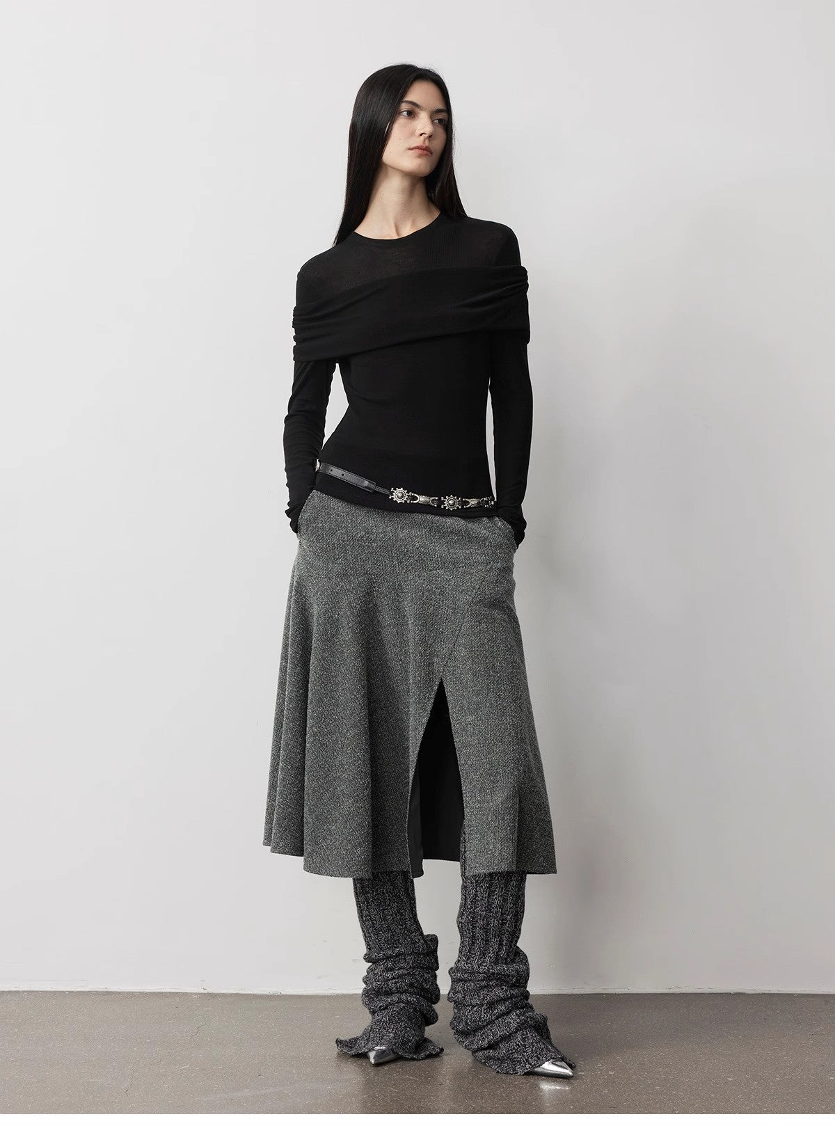 Spliced One-Shoulder Versatile Knitted Wool Top