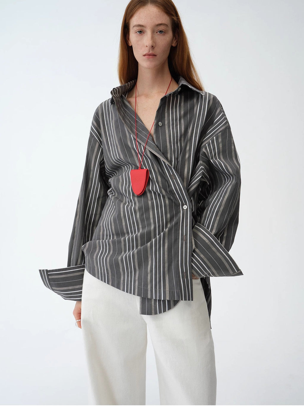 Asymmetric Slanted Striped Shirt