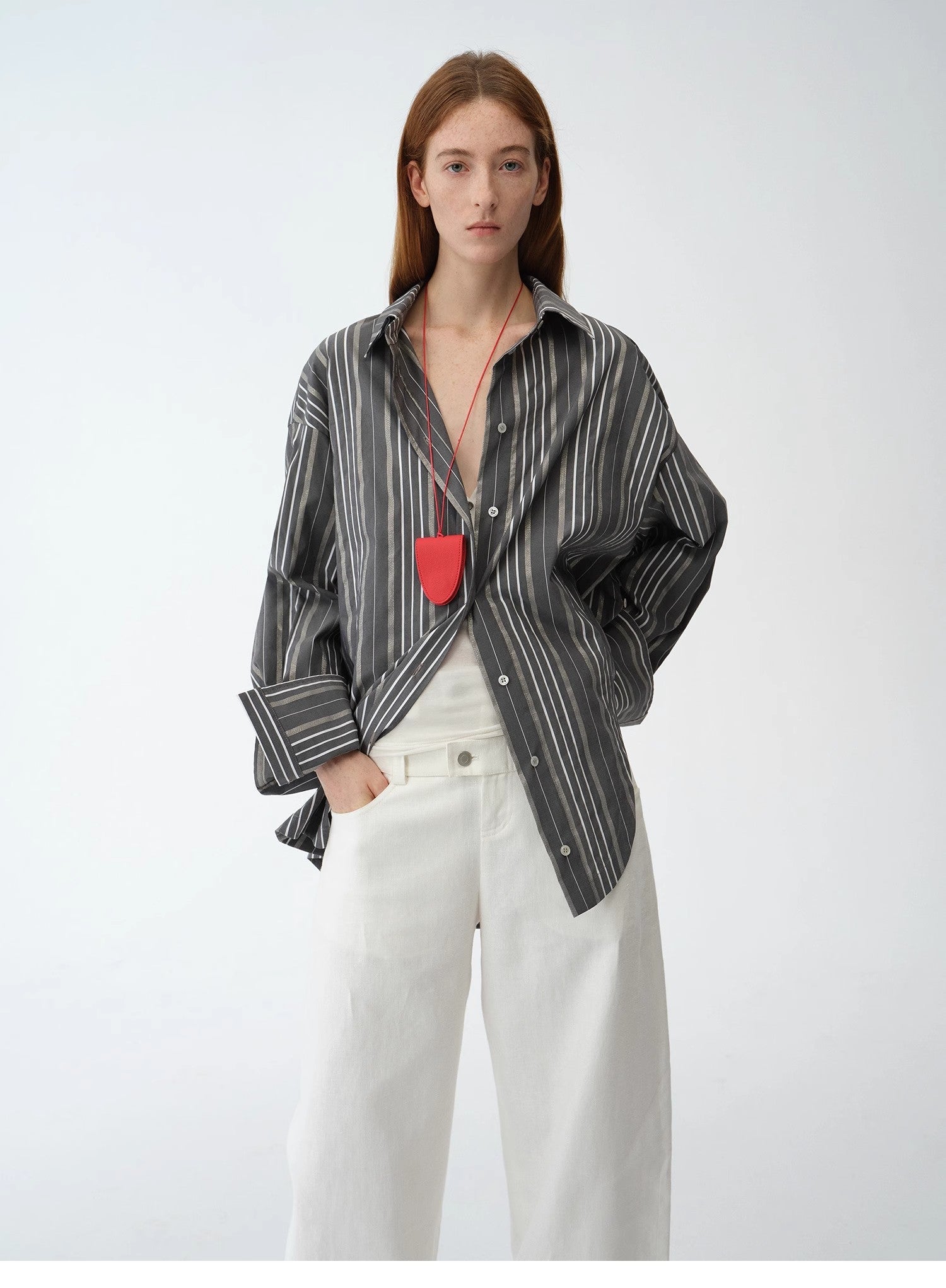 Asymmetric Slanted Striped Shirt