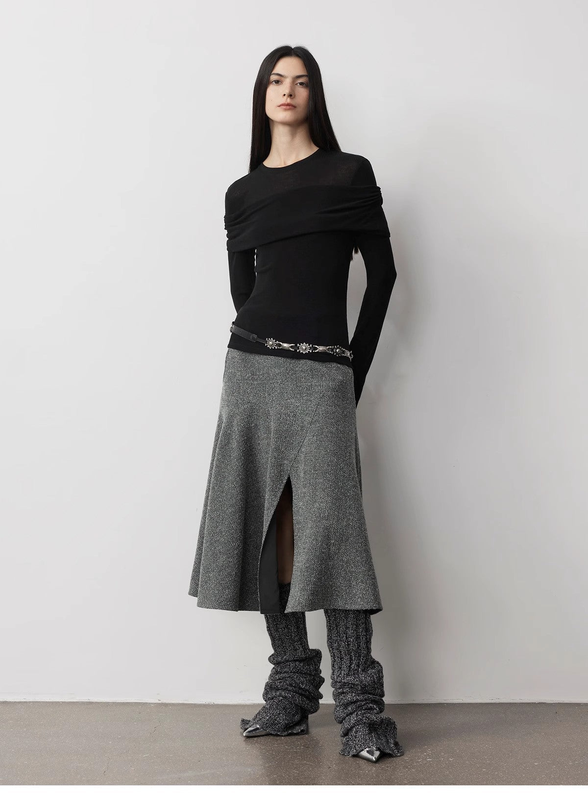 Spliced One-Shoulder Versatile Knitted Wool Top