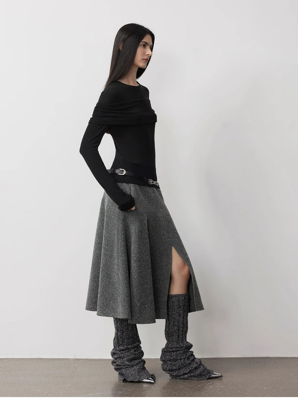 Spliced One-Shoulder Versatile Knitted Wool Top
