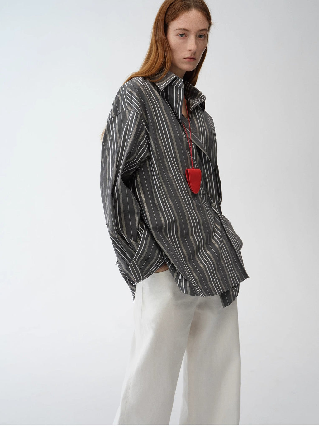 Asymmetric Slanted Striped Shirt