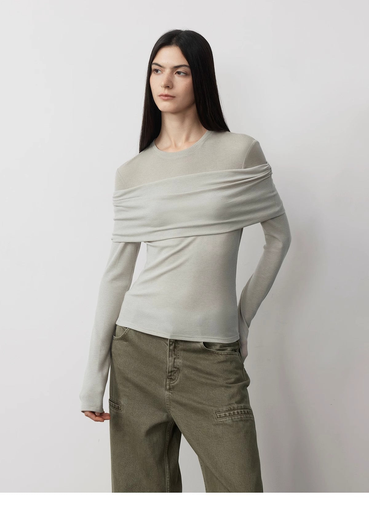 Spliced One-Shoulder Versatile Knitted Wool Top