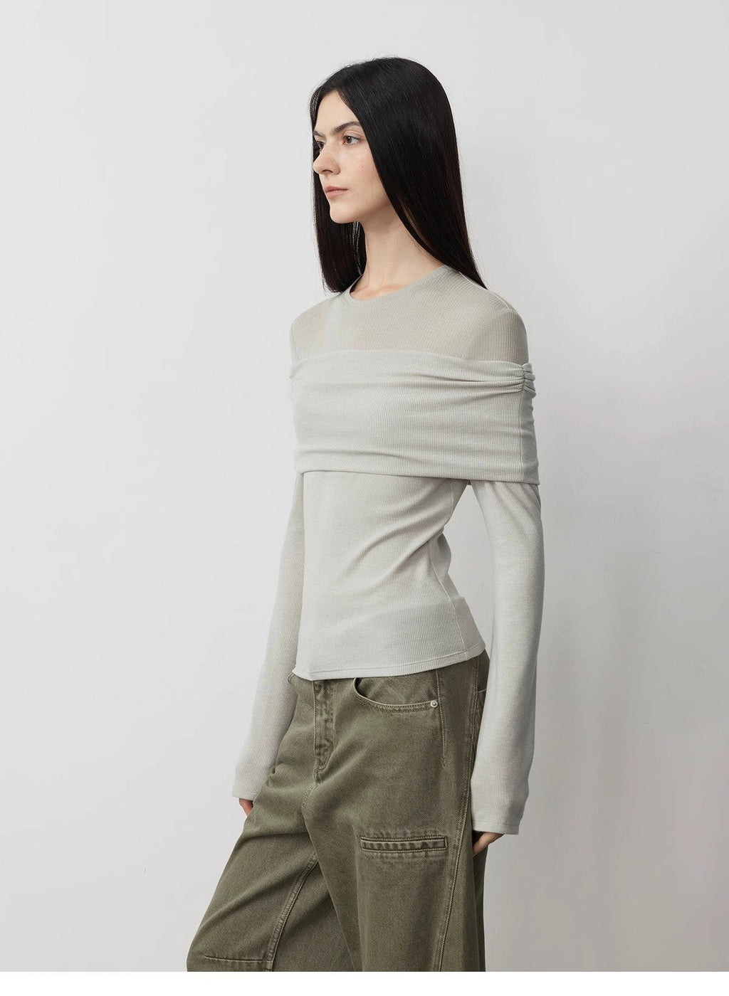 Spliced One-Shoulder Versatile Knitted Wool Top