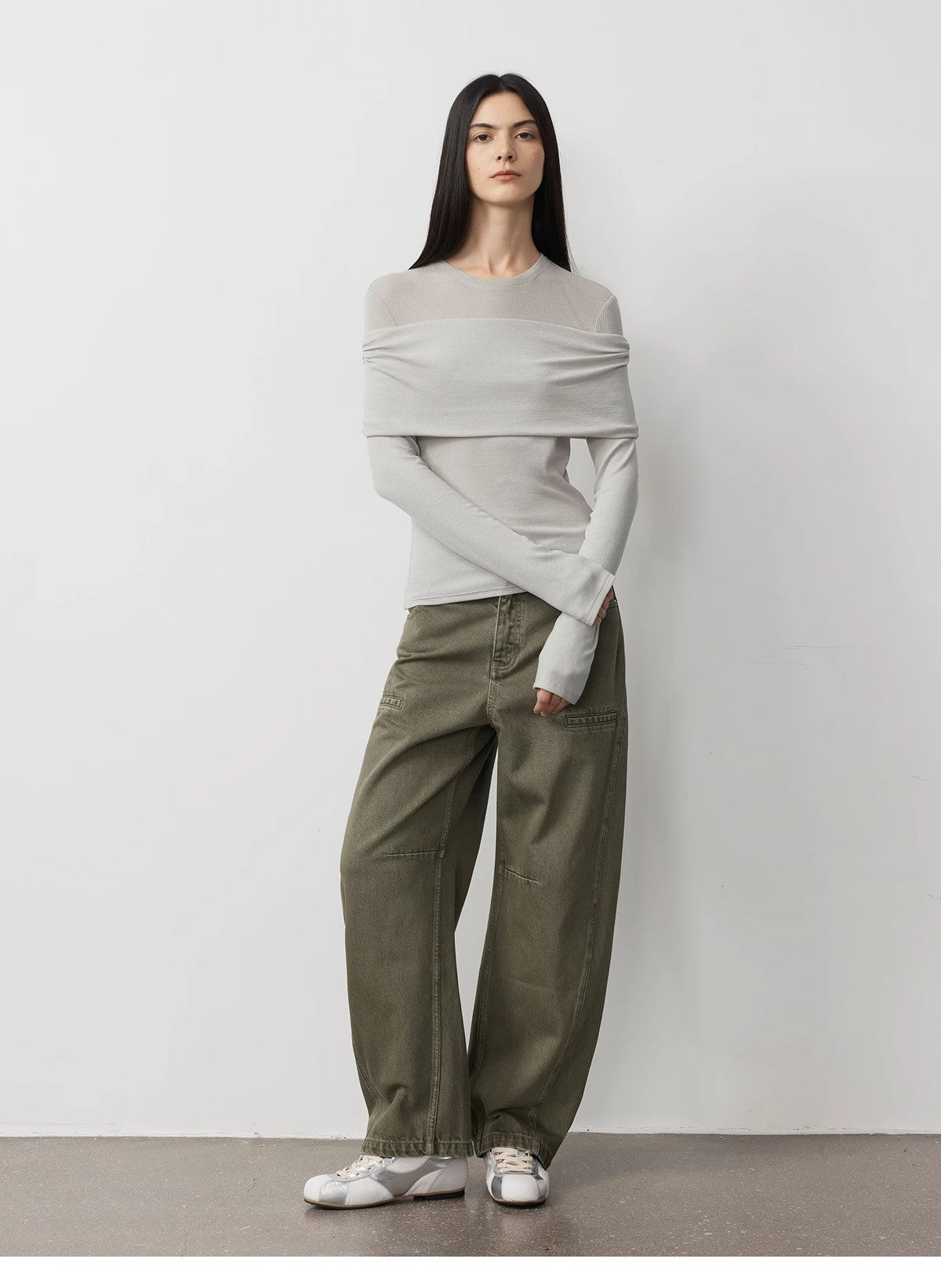 Spliced One-Shoulder Versatile Knitted Wool Top