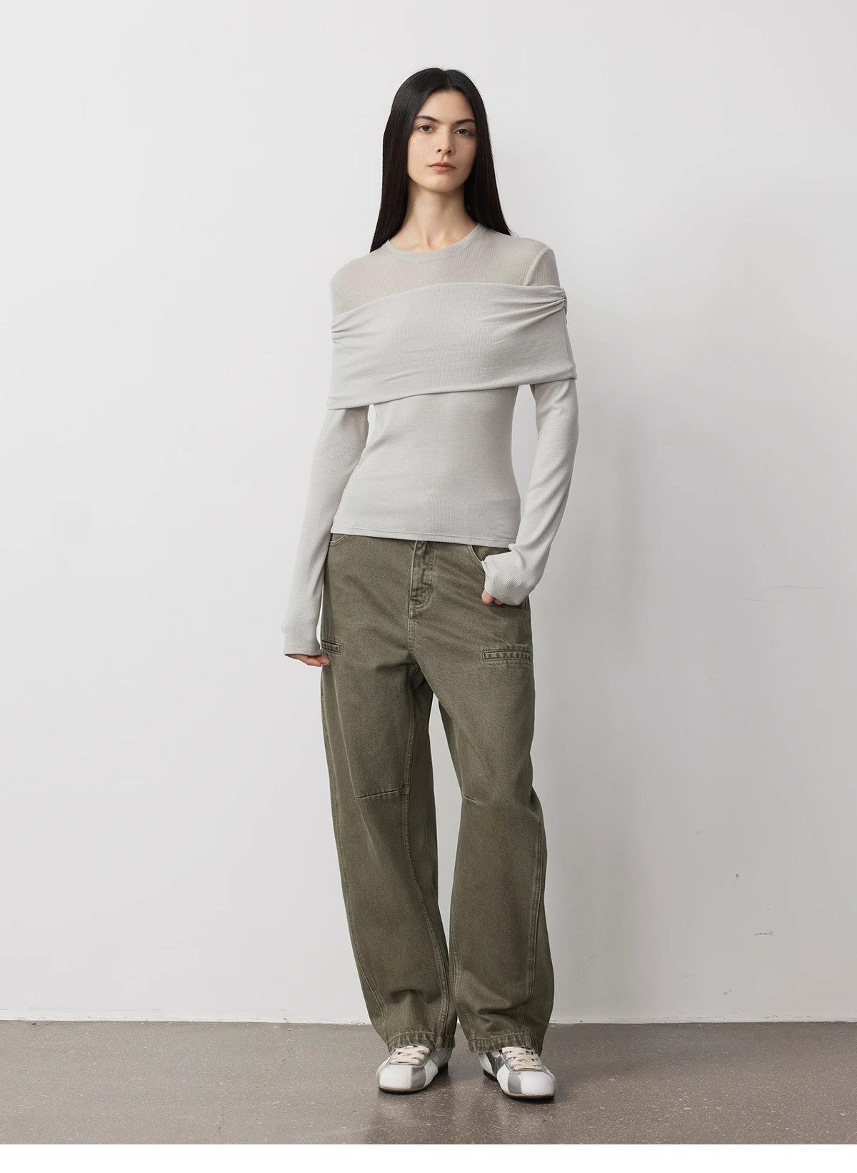 Spliced One-Shoulder Versatile Knitted Wool Top