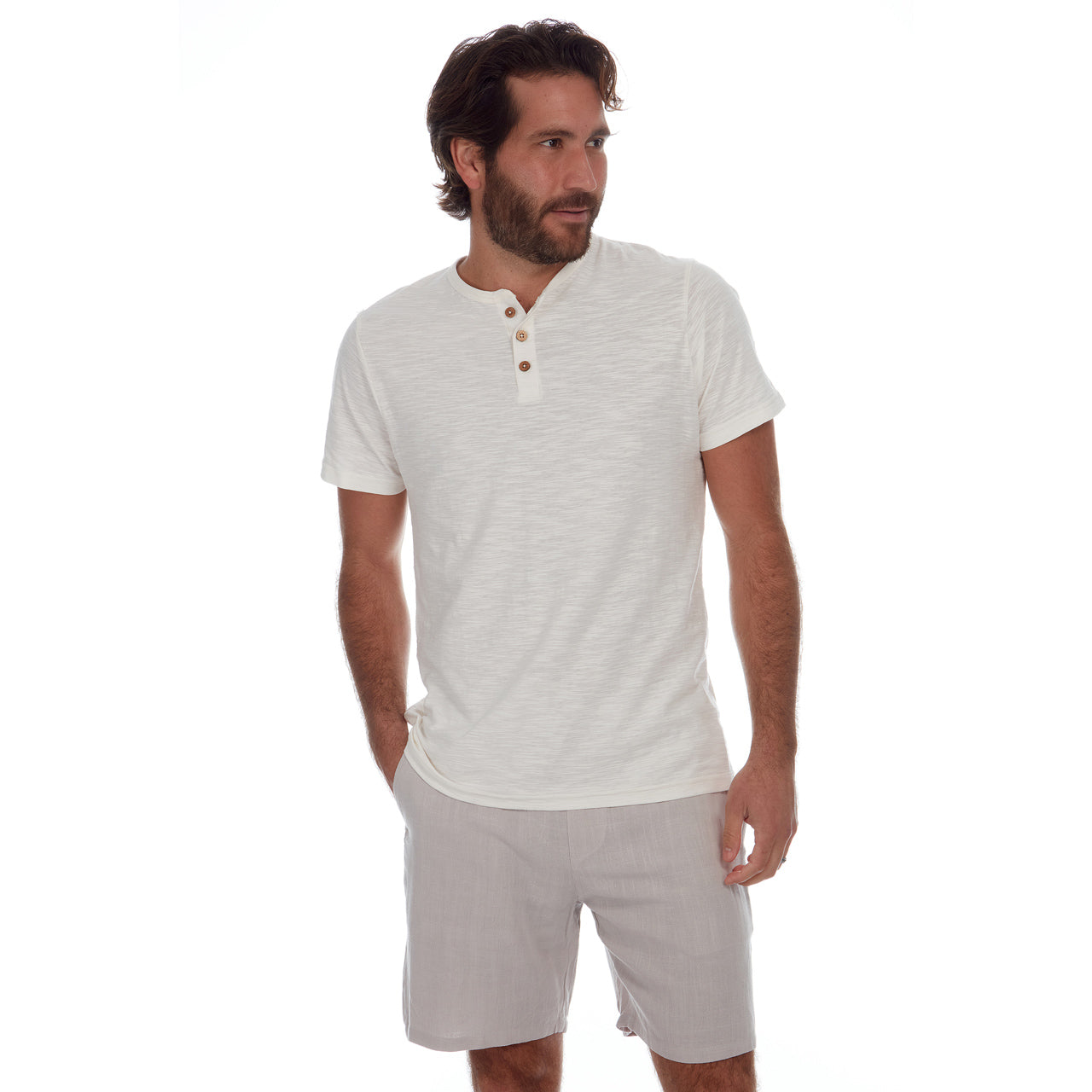 Rayon/Linen Blend Shorts - Almond Milk